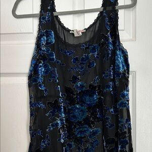 Black and Blue Floral Sheer Tank Top